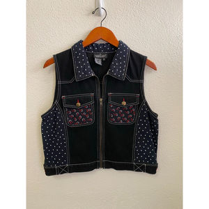 Vintage Carole little red white blue stars 100% cotton vest size petite m